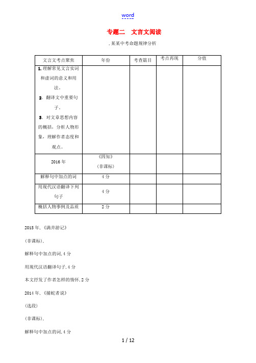 (遵义专版)中考语文命题研究 第一部分 古诗文阅读梳理篇 专题二 文言文阅读-人教版初中九年级全册语