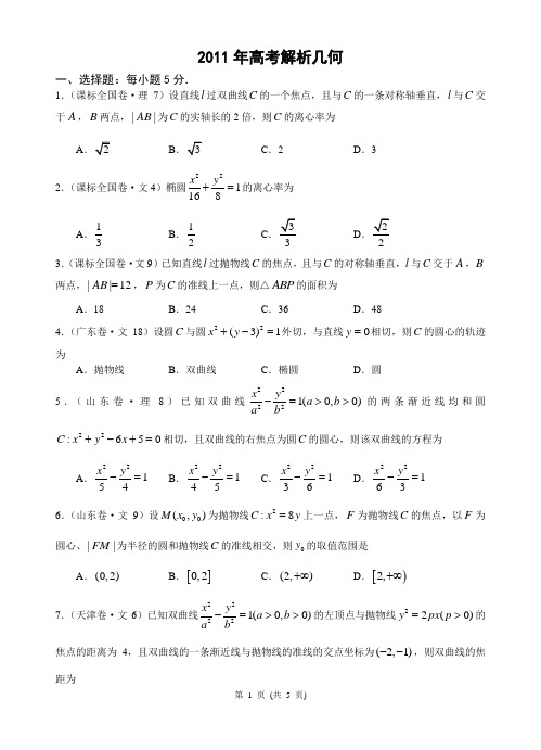 2011年高考解析几何选择题