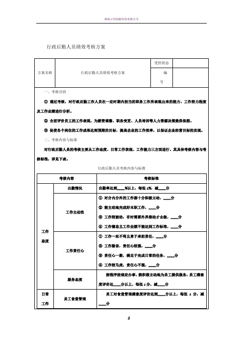 行政后勤人员绩效考核方案