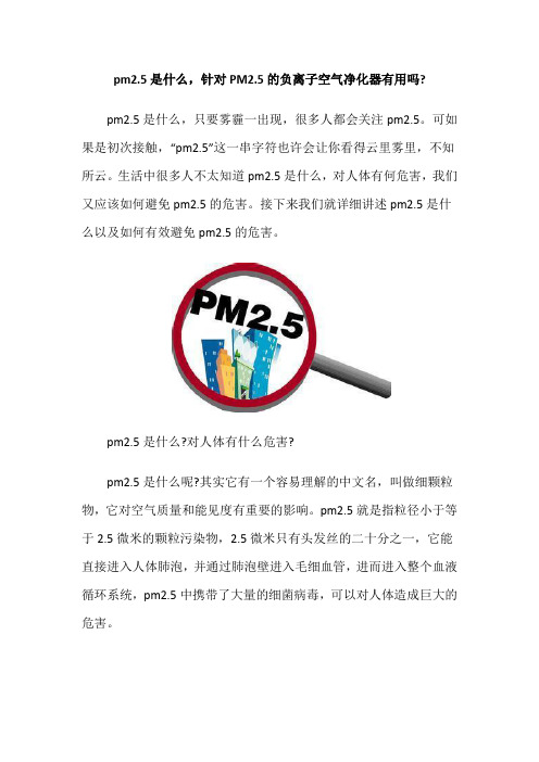 pm2.5是什么,针对PM2.5的负离子空气净化器有用吗