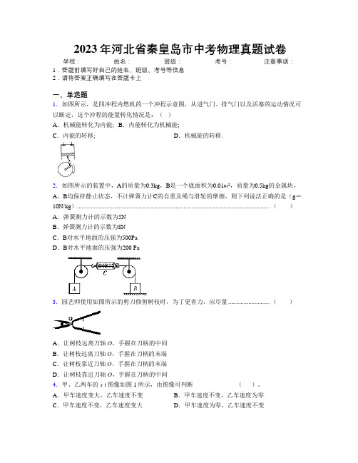 2023年河北省秦皇岛市中考物理真题试卷附解析