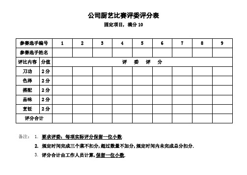 公司厨艺比赛评分表