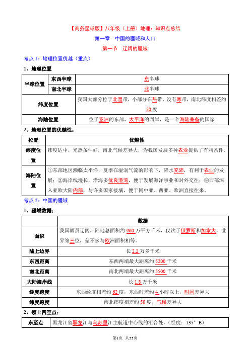 【星球】八上地理全册知识点总结