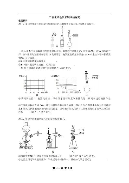 2019中考化学金题精讲与练习《二氧化碳性质和制取的探究》