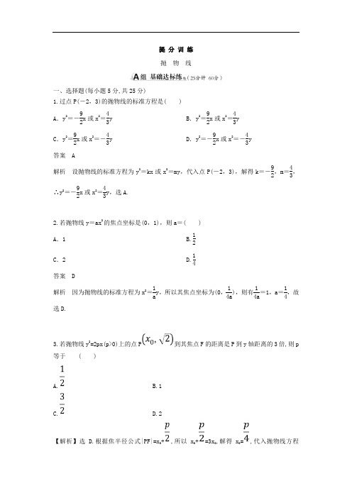 2019年高考数学(理)复习之解析几何提分训练：抛物线