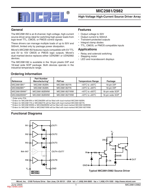 MIC298182YWM;MIC298182YN;MIC298182BN;MIC298182BWM;中文规格书,Datasheet资料