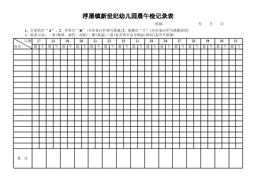 幼儿园晨午检记录表