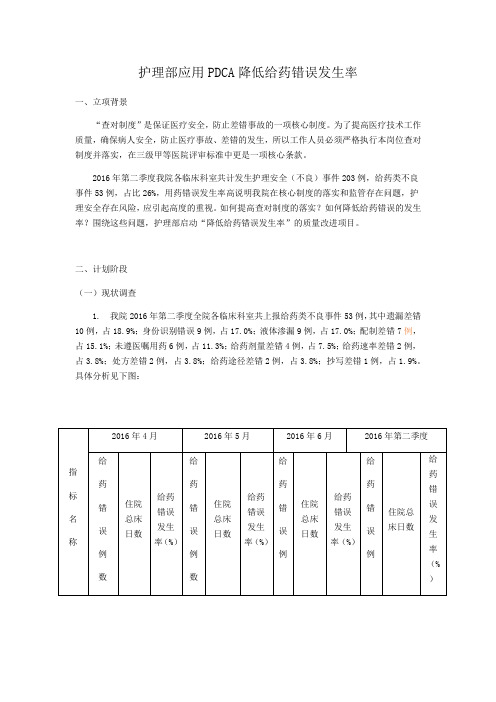 PDCA案例护理部应用PDCA降低给药错误发生率