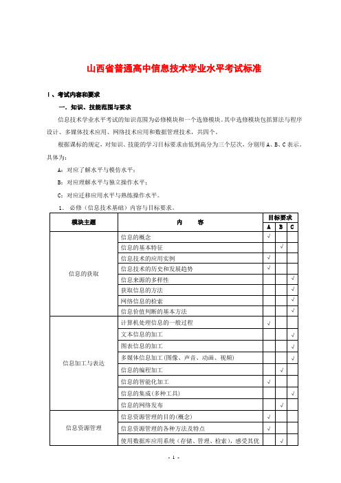 山西省学业水平考试标准——信息技术