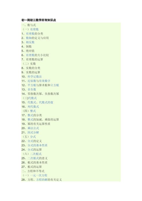 初一到初三数学所有知识点