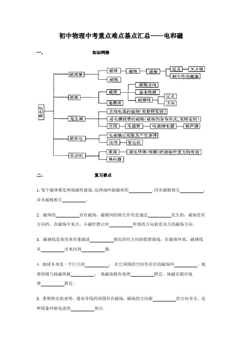 初中物理中考重点难点基点汇总——电和磁概要