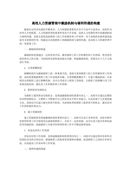 高校人力资源管理中激励机制与福利待遇的构建