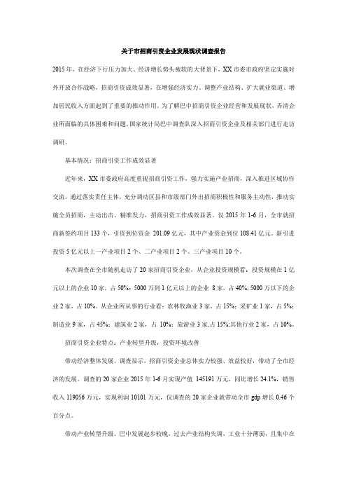 关于市招商引资企业发展现状调查报告