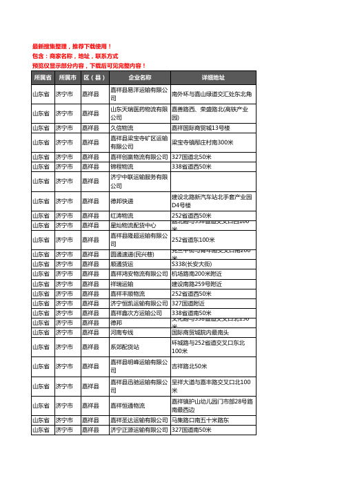 新版山东省济宁市嘉祥县货运企业公司商家户名录单联系方式地址大全134家