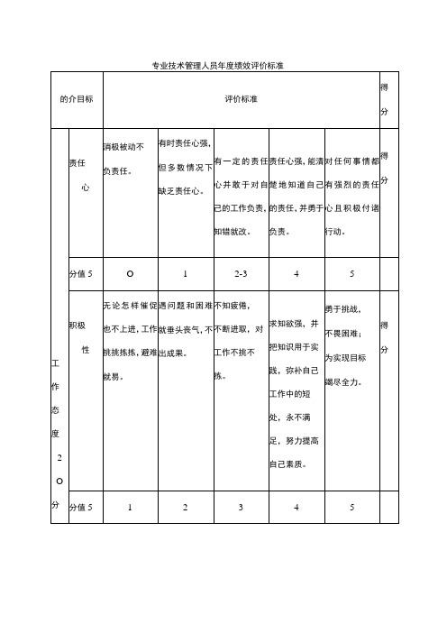 专业技术管理人员年度绩效评价标准