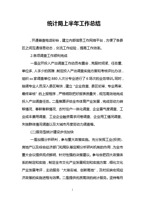 统计局上半年工作总结