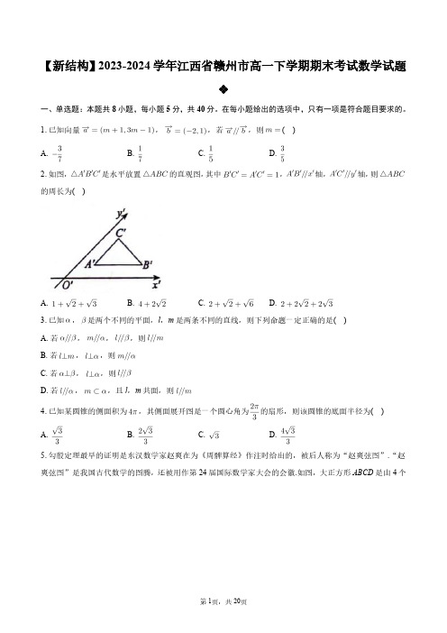 【新结构】2023-2024学年江西省赣州市高一下学期期末考试数学试题+答案解析