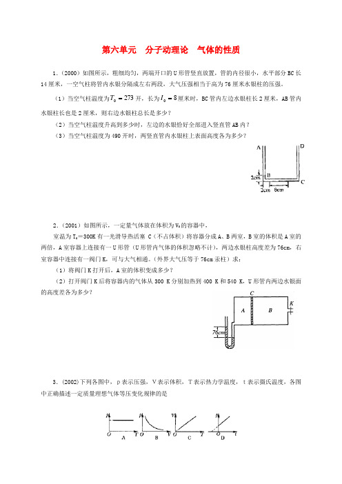 (精品)十年上海高三物理高考题分类汇编-第六单元分子动理论气体的性质全国通用