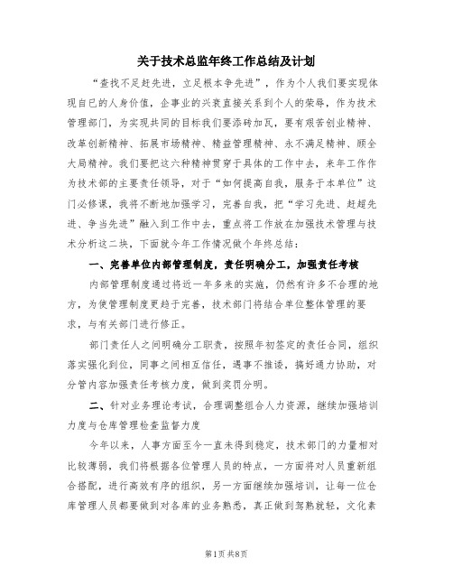 关于技术总监年终工作总结及计划(三篇)