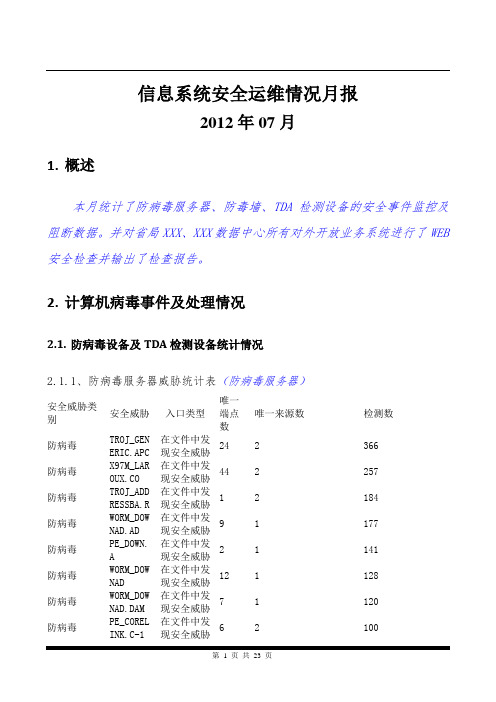 信息系统安全运维情况月报