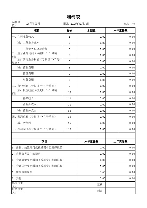 利润表(适用于执行企业会计制度财务报表)