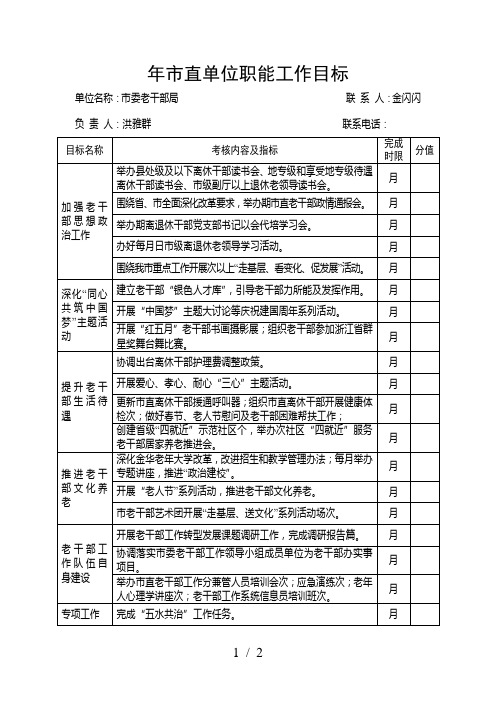 市直单位职能工作目标