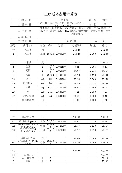 2031钻孔桩(卵石层、页岩、砂岩、风化岩 d=0.8m C2