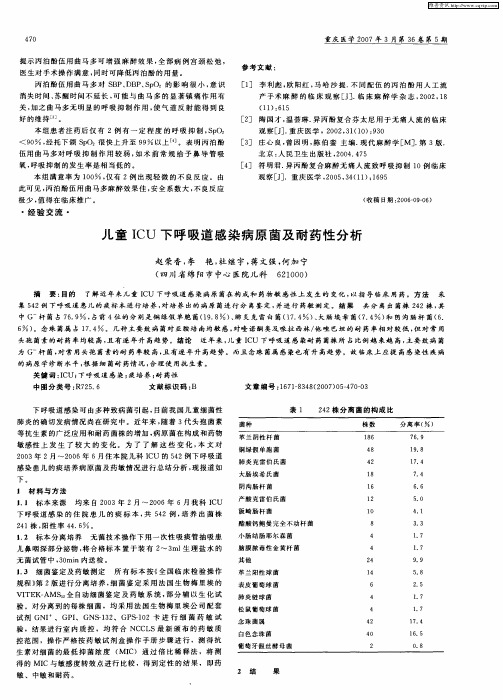 儿童ICU下呼吸道感染病原菌及耐药性分析