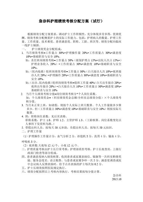 护理绩效考核分配方案