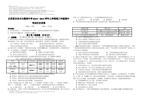 江西省吉安市白鹭洲中学2013-2014学年上学期高三年级期中考试历史试卷