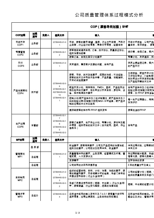 公司质量管理体系过程模式分析