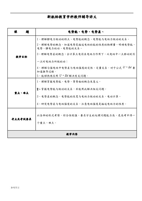 电势能、电势、电势差讲义全