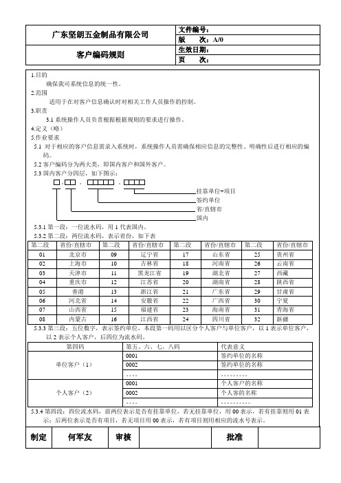 客户编码规则