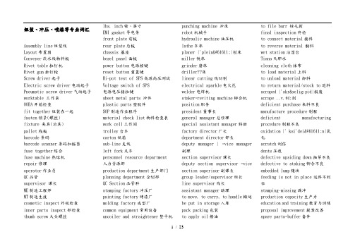 组装_冲压_喷漆等专业词汇