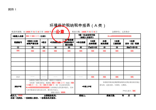 环境保护税纳税申报表(A类)(填写样例)