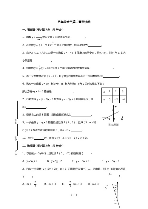 八年级数学第二章测试卷参考模板范本