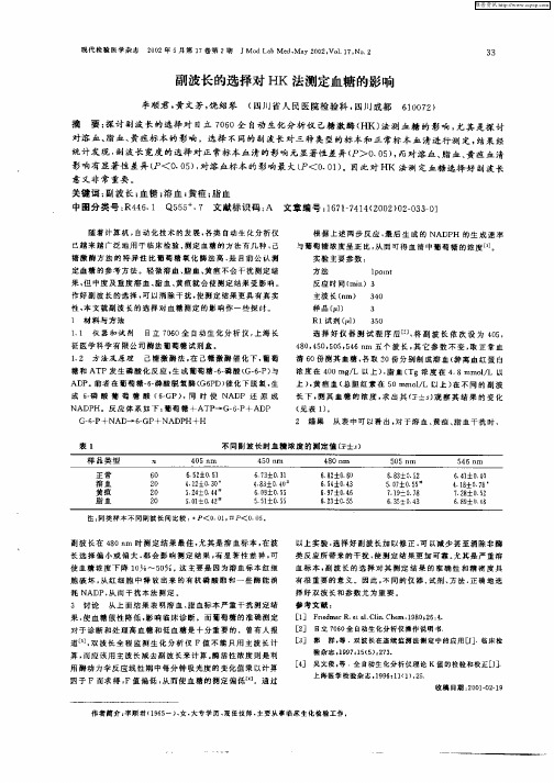 副波长的选择对HK法测定血糖的影响