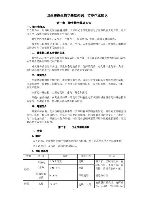 卫生和微生物学基础知识、洁净作业知识