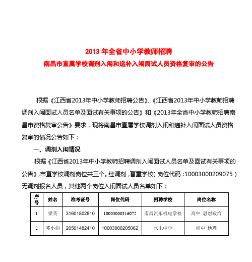 2013年全省中小学教师招聘