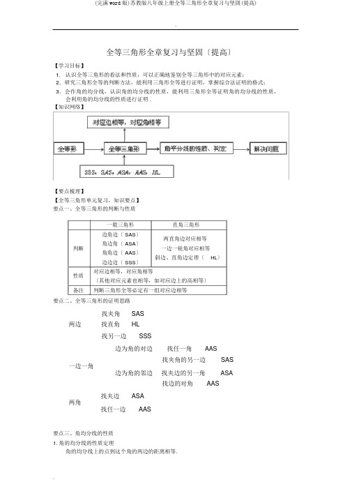 (完整word版)苏教版八年级上册全等三角形全章复习与巩固(提高)