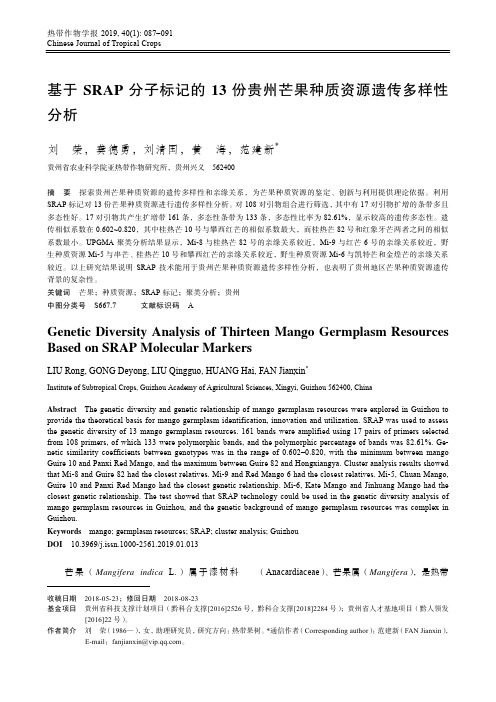 基于SRAP分子标记的13份贵州芒果种质资源遗传多样性分析