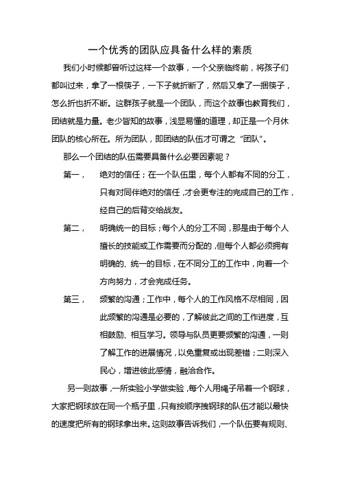 一个优秀团队应具备什么样的素质--于善臣