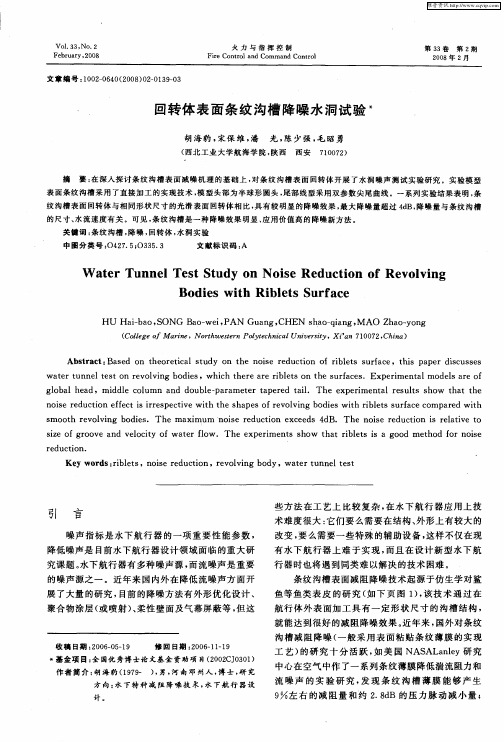 回转体表面条纹沟槽降噪水洞试验