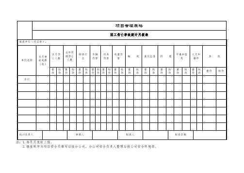 工伤亡事故统计月报表