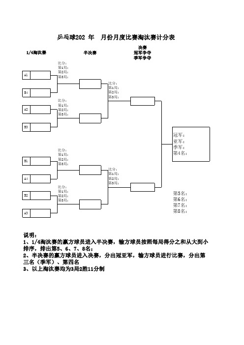 乒乓球淘汰赛对阵表计分表模板