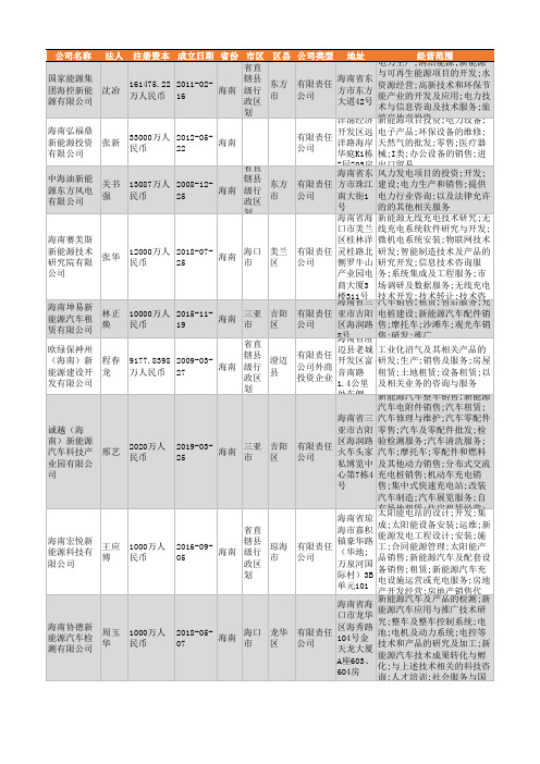 2021年海南省新能源行业企业名录367家