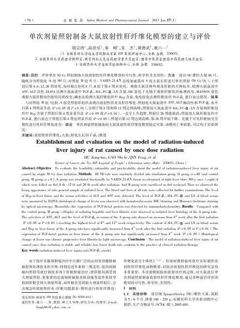 单次剂量照射制备大鼠放射性肝纤维化模型的建立与评价胡宗涛