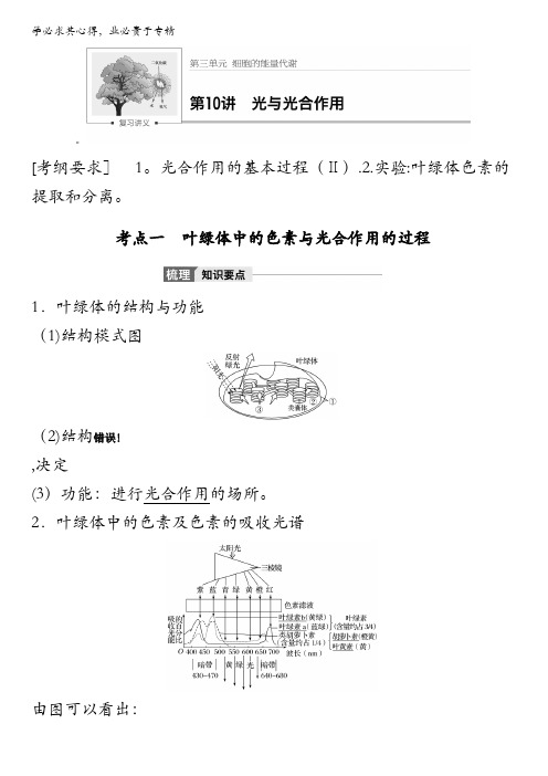 2018版高考生物(北师大版)大一轮复习讲义(文档)第三单元细胞的能量代谢第10讲含解析