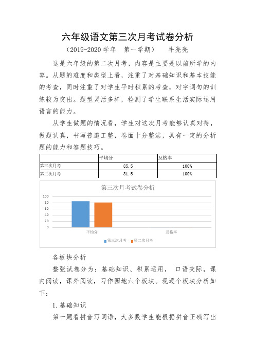 六年级语文第三次月考试卷分析