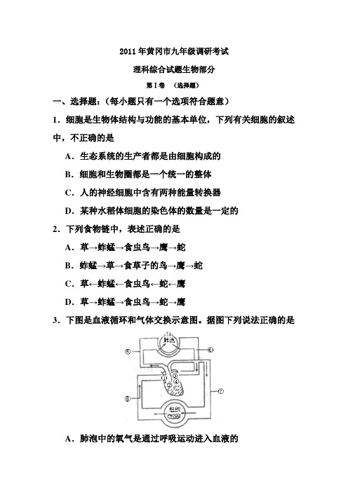 2011年黄冈市九年级调研考试